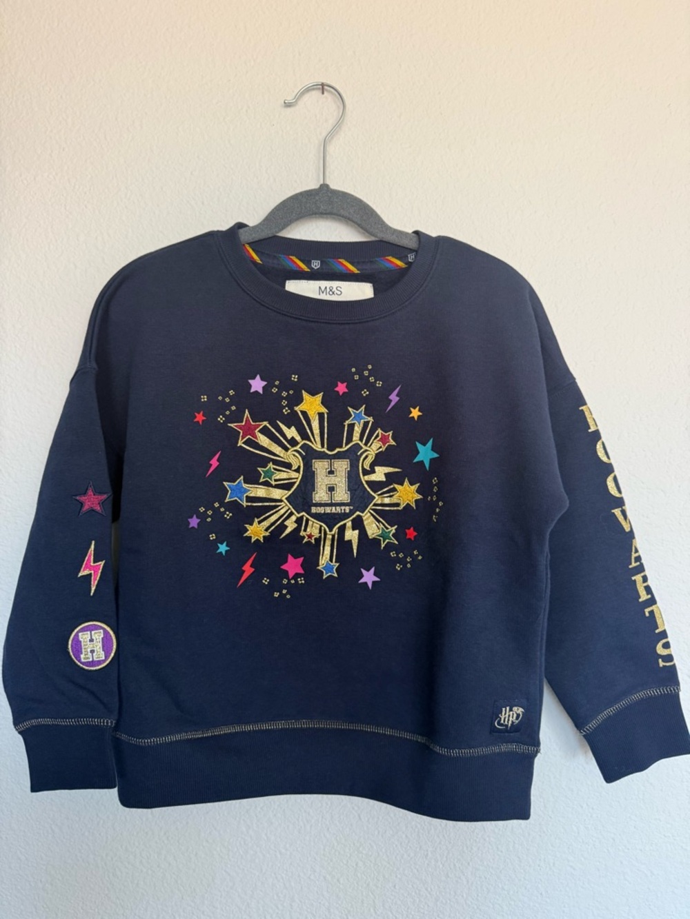 Harry Potter Themed Girls Navy Hogwarts Crest Sparkle Sweatshirt, Brand New